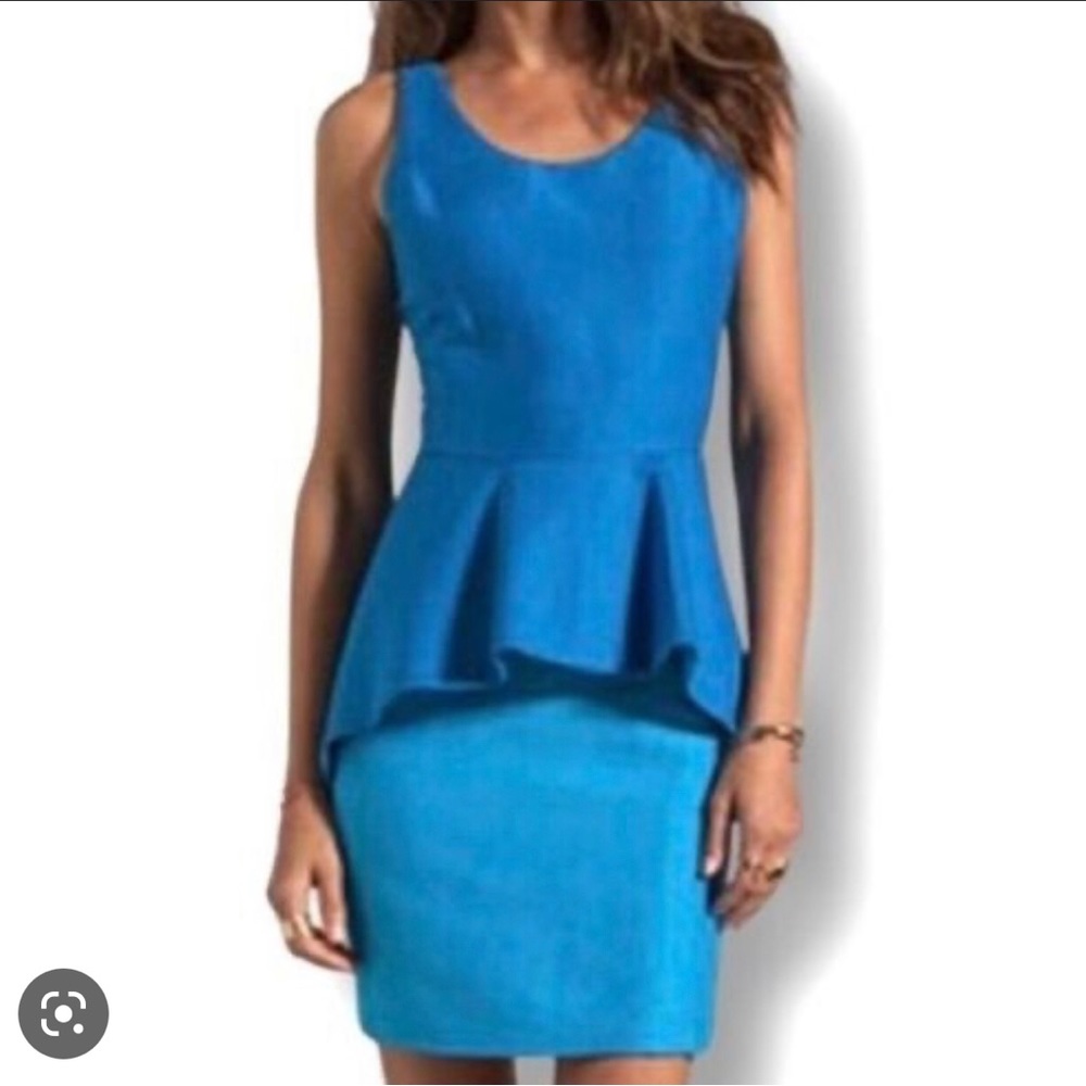 Halston Peplum Sheath Dress in Aquamarine/Lagoon